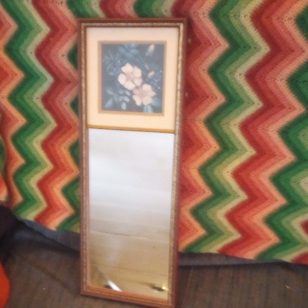 Floral Vintage Wall Mirror with Brown Frame